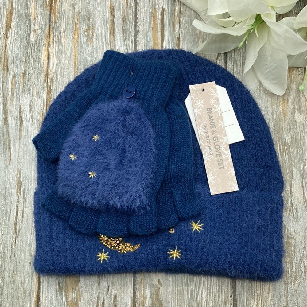 Girls Celestial Winter Cozy Faux Fur Hat & Gloves 2-Piece Set